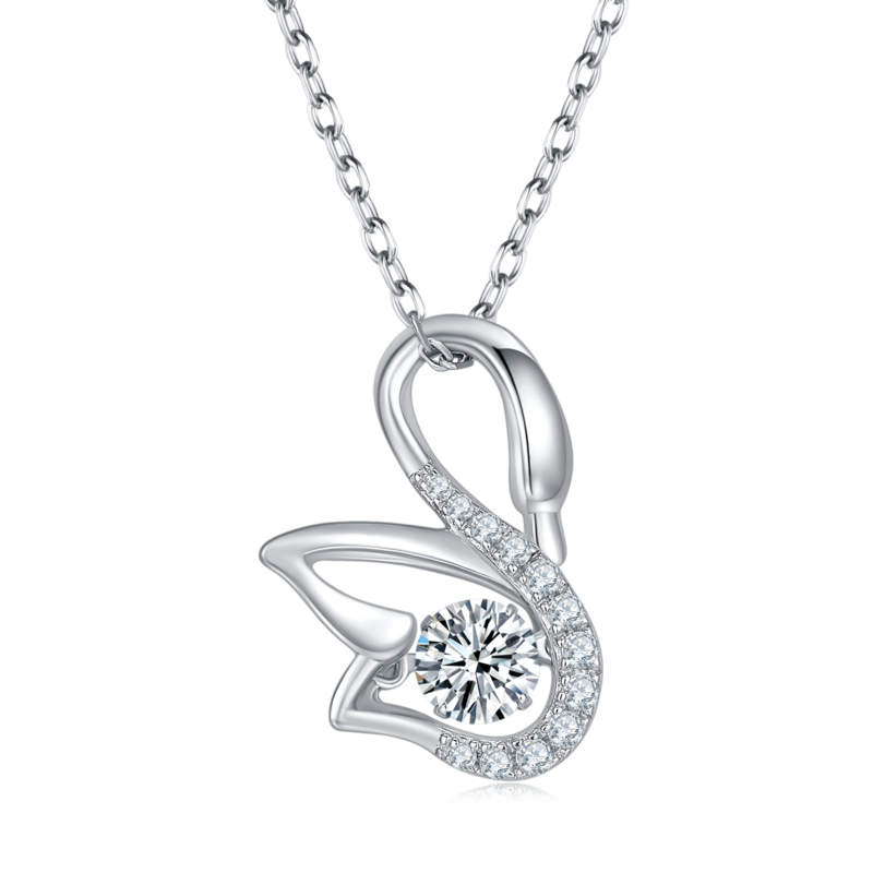 Dynamic Swan S925 Silver Plated Platinum Moissanite Diamond Necklace 50 Points D-Class